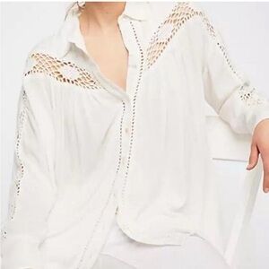 FREE PEOPLE Katie Bird Buttondown Crochet Top